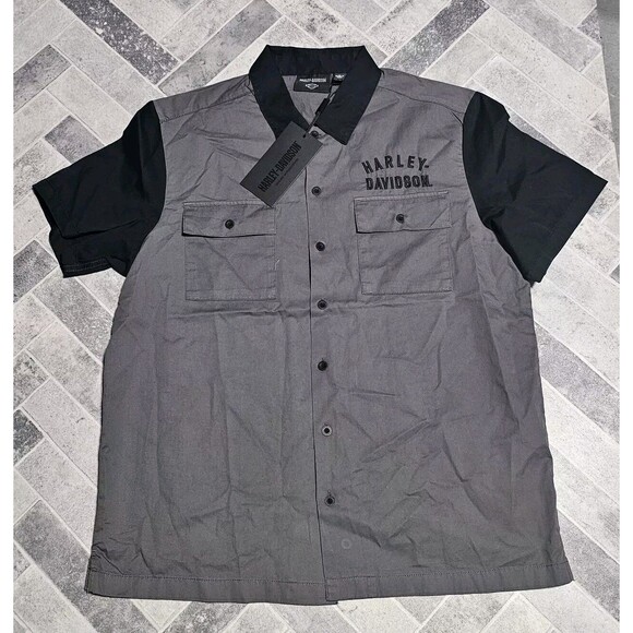 New Harley-Davidson Men's Staple Colorblock Shirt Blackened Pearl Size LARGE - Picture 1 of 6